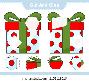 Cut and glue, cut parts of Gift Box and glue them. Educational children game, printable worksheet, vector illustration