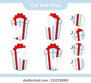 Cut and glue, cut parts of Gift Box and glue them. Educational children game, printable worksheet, vector illustration