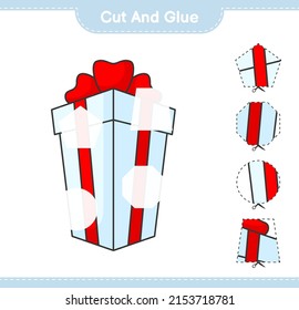 Cut and glue, cut parts of Gift Box and glue them. Educational children game, printable worksheet, vector illustration