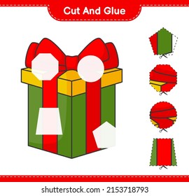Cut and glue, cut parts of Gift Box and glue them. Educational children game, printable worksheet, vector illustration