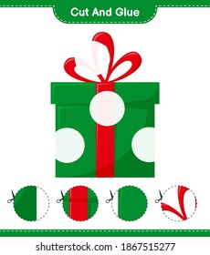 Cut and glue, cut parts of Gift Boxes and glue them. Educational children game, printable worksheet, vector illustration