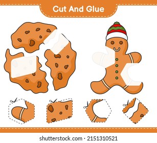 Cut and glue, cut parts of Gingerbread, Cookies and glue them. Educational children game, printable worksheet, vector illustration