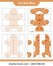 Cut and glue, cut parts of Gingerbread Man and glue them. Educational children game, printable worksheet, vector illustration