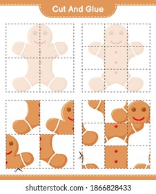 Cut and glue, cut parts of Gingerbread Man and glue them. Educational children game, printable worksheet, vector illustration