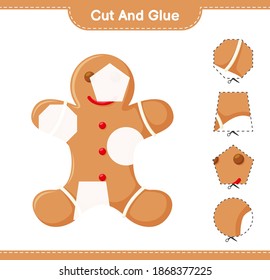 Cut and glue, cut parts of Gingerbread Man and glue them. Educational children game, printable worksheet, vector illustration