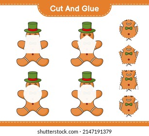 Cut and glue, cut parts of Gingerbread Man and glue them. Educational children game, printable worksheet, vector illustration