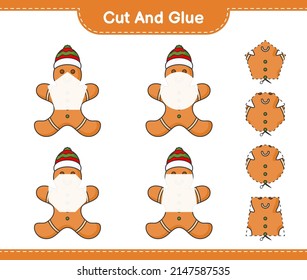 Cut and glue, cut parts of Gingerbread Man and glue them. Educational children game, printable worksheet, vector illustration