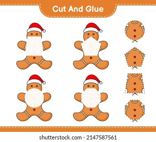 Cut and glue, cut parts of Gingerbread Man and glue them. Educational children game, printable worksheet, vector illustration