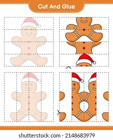 Cut and glue, cut parts of Gingerbread Man and glue them. Educational children game, printable worksheet, vector illustration