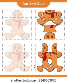 Cut and glue, cut parts of Gingerbread Man and glue them. Educational children game, printable worksheet, vector illustration