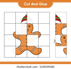 Cut and glue, cut parts of Gingerbread Man and glue them. Educational children game, printable worksheet, vector illustration
