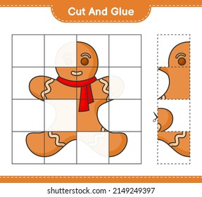 Cut and glue, cut parts of Gingerbread Man and glue them. Educational children game, printable worksheet, vector illustration