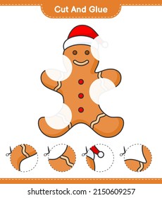 Cut and glue, cut parts of Gingerbread Man and glue them. Educational children game, printable worksheet, vector illustration