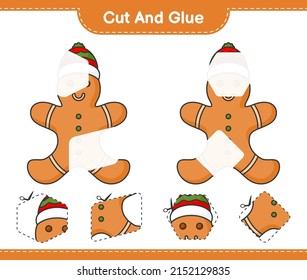Cut and glue, cut parts of Gingerbread Man and glue them. Educational children game, printable worksheet, vector illustration