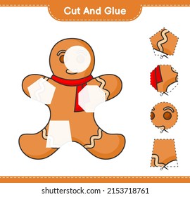 Cut and glue, cut parts of Gingerbread Man and glue them. Educational children game, printable worksheet, vector illustration