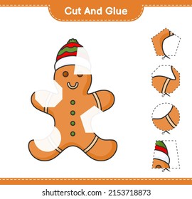 Cut and glue, cut parts of Gingerbread Man and glue them. Educational children game, printable worksheet, vector illustration