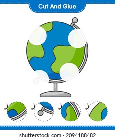 Cut and glue, cut parts of Globe and glue them. Educational children game, printable worksheet, vector illustration