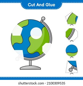 Cut and glue, cut parts of Globe and glue them. Educational children game, printable worksheet, vector illustration