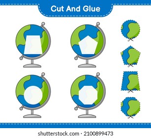 Cut and glue, cut parts of Globe and glue them. Educational children game, printable worksheet, vector illustration