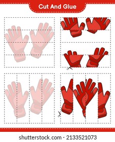 Cut and glue, cut parts of Goalkeeper Gloves and glue them. Educational children game, printable worksheet, vector illustration