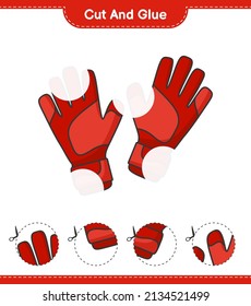 Cut and glue, cut parts of Goalkeeper Gloves and glue them. Educational children game, printable worksheet, vector illustration