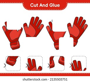 Cut and glue, cut parts of Goalkeeper Gloves and glue them. Educational children game, printable worksheet, vector illustration