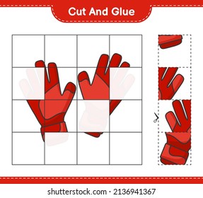 Cut and glue, cut parts of Goalkeeper Gloves and glue them. Educational children game, printable worksheet, vector illustration