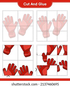 Cut and glue, cut parts of Goalkeeper Gloves and glue them. Educational children game, printable worksheet, vector illustration