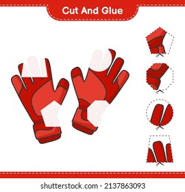 Cut and glue, cut parts of Goalkeeper Gloves and glue them. Educational children game, printable worksheet, vector illustration