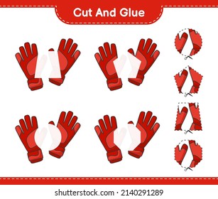 Cut and glue, cut parts of Goalkeeper Gloves and glue them. Educational children game, printable worksheet, vector illustration