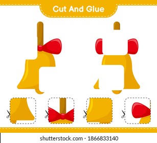 Cut and glue, cut parts of Golden Christmas Bells and glue them. Educational children game, printable worksheet, vector illustration