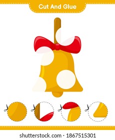 Cut and glue, cut parts of Golden Christmas Bells and glue them. Educational children game, printable worksheet, vector illustration