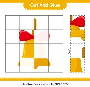 Cut and glue, cut parts of Golden Christmas Bells and glue them. Educational children game, printable worksheet, vector illustration