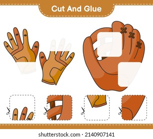 Cut and glue, cut parts of Golf Gloves, Baseball Glove and glue them. Educational children game, printable worksheet, vector illustration