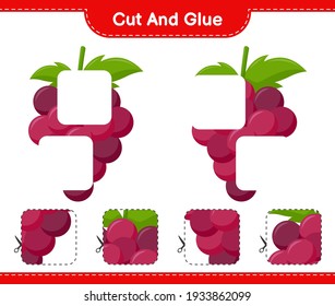 Cut and glue, cut parts of Grape and glue them. Educational children game, printable worksheet, vector illustration