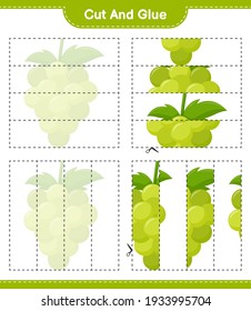 Cut and glue, cut parts of Grape and glue them. Educational children game, printable worksheet, vector illustration