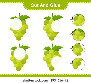 Cut and glue, cut parts of Grape and glue them. Educational children game, printable worksheet, vector illustration