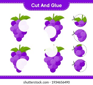 Cut and glue, cut parts of Grape and glue them. Educational children game, printable worksheet, vector illustration