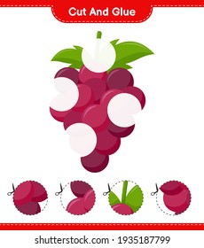 Cut and glue, cut parts of Grape and glue them. Educational children game, printable worksheet, vector illustration