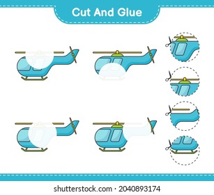 Cut and glue, cut parts of Helicopter and glue them. Educational children game, printable worksheet, vector illustration