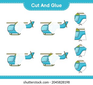 Cut and glue, cut parts of Helicopter and glue them. Educational children game, printable worksheet, vector illustration