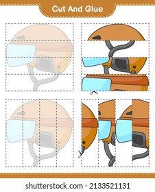 Cut and glue, cut parts of Hockey Helmet and glue them. Educational children game, printable worksheet, vector illustration