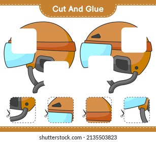 Cut and glue, cut parts of Hockey Helmet and glue them. Educational children game, printable worksheet, vector illustration