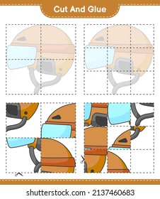 Cut and glue, cut parts of Hockey Helmet and glue them. Educational children game, printable worksheet, vector illustration