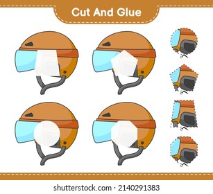 Cut and glue, cut parts of Hockey Helmet and glue them. Educational children game, printable worksheet, vector illustration
