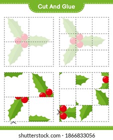 Cut and glue, cut parts of Holly Berries and glue them. Educational children game, printable worksheet, vector illustration