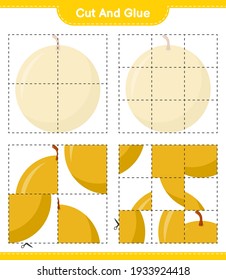 Cut and glue, cut parts of Honey Melon and glue them. Educational children game, printable worksheet, vector illustration