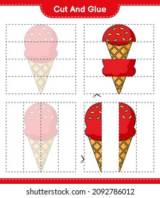 Cut and glue, cut parts of Ice Cream and glue them. Educational children game, printable worksheet, vector illustration