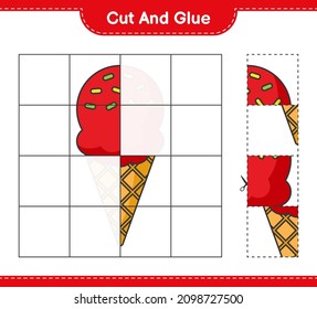 Cut and glue, cut parts of Ice Cream and glue them. Educational children game, printable worksheet, vector illustration