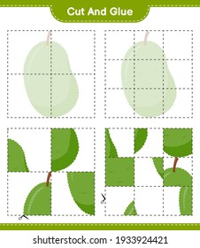 Cut and glue, cut parts of Jackfruit and glue them. Educational children game, printable worksheet, vector illustration